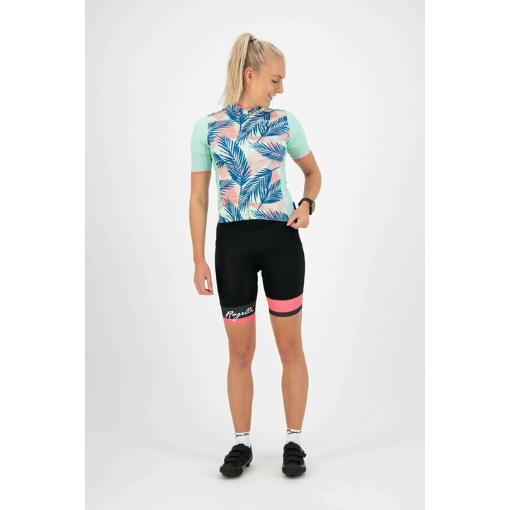 Damski modny koszulka rowerowa Rogelli LEAF z krótkim rękawem, turkusowo-koralowy 010.087
